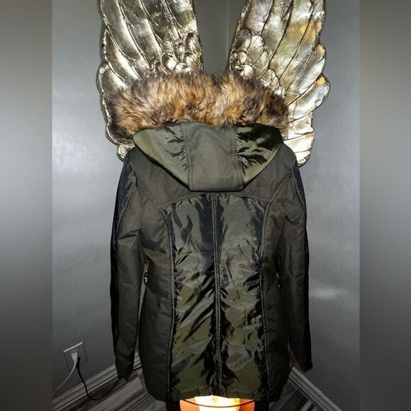 Miss Sixty Down & Faux Fur Trim Utility Winter Jacket Parka Coat Small - Picture 4 of 17